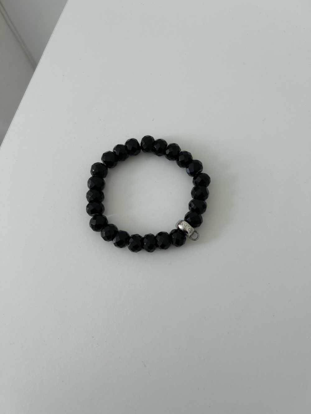 Thomas Sabo Black Obsidian Faceted Bead Bracelet with Silver Charm